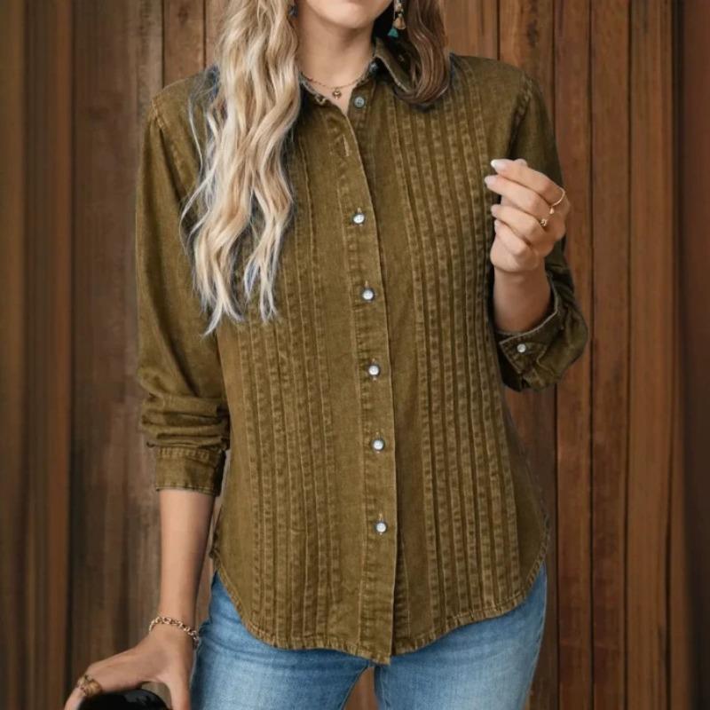 QICED Modische, lässige Langarm-Blusen und -Hemden mit POLO-Ausschnitt für Damen