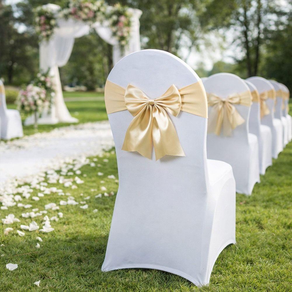 Elastic Band Chair Back Bow Decorative Belt Bows Satin Chair Sashes Home Decor Supplies