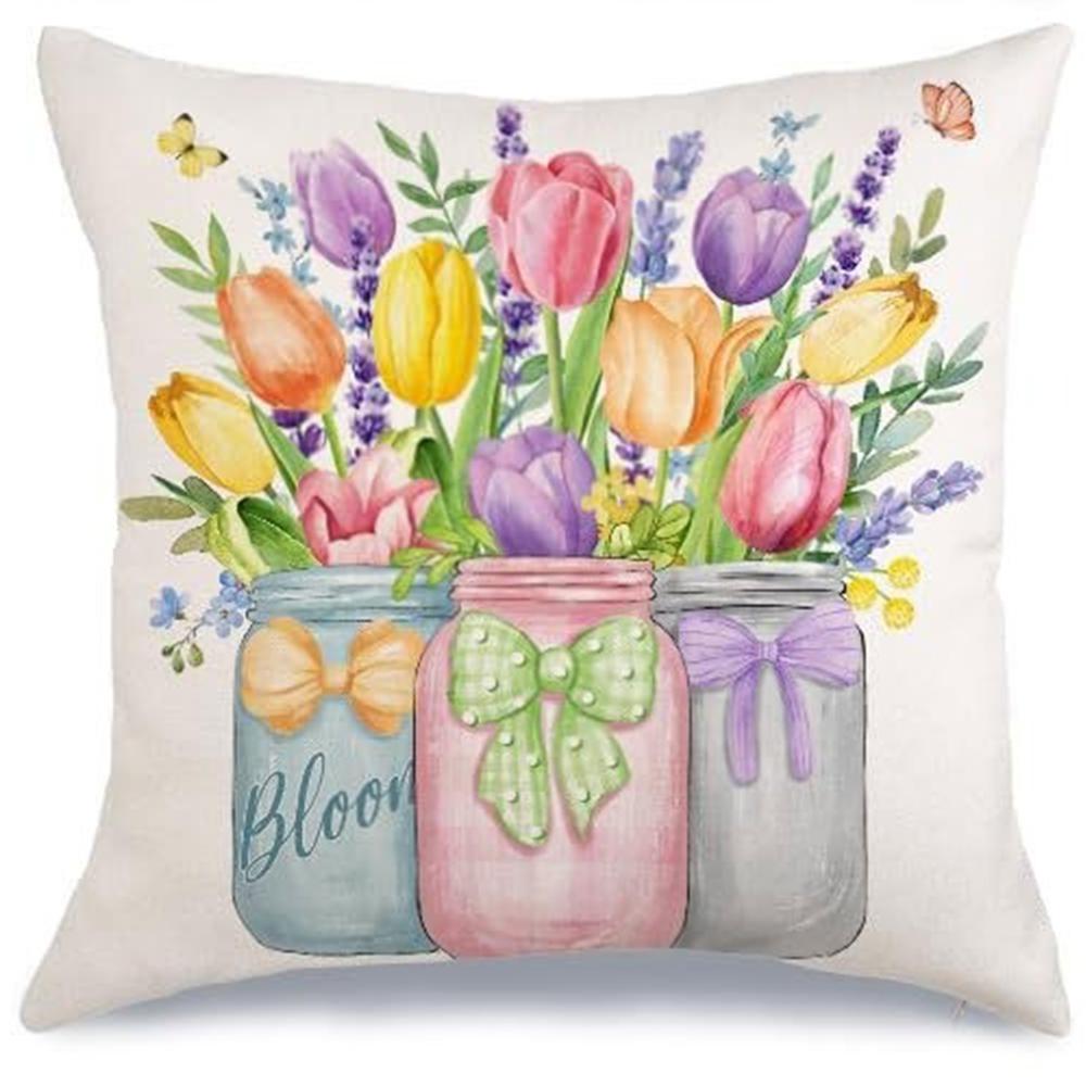 

Colorful Tulip Graceful Pillow CoversLiving room sofa cushion cover, soft and comfortable, bedroom room decoration 16x16Inch