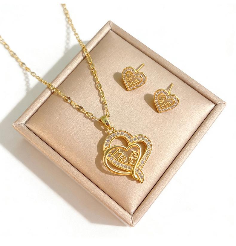 Heart Shape Mama Pendant Inlaid Zircon Titanium Steel Clavicle Necklace For Mother