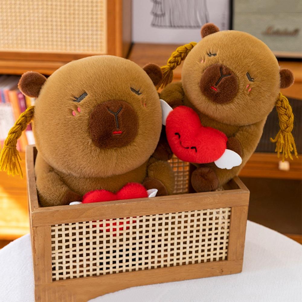 Love Heart Capybara Cotton Doll Fluffy Capybara Stuffed Doll Kawaii Capybara Plush Toy Birthday