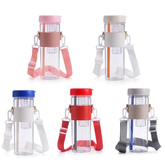 Botella de Agua de 850ml con Paja Plegable, Gran Capacidad, Filtro de Té, Correa Ajustable, Taza de Agua para Té de Frutas para Exteriores