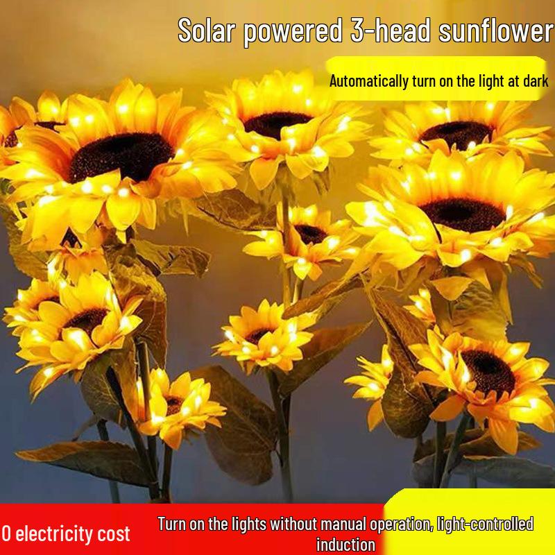 3-Head Solar Sunflower Garden Lamp: Outdoor Lawn Stake Decoration