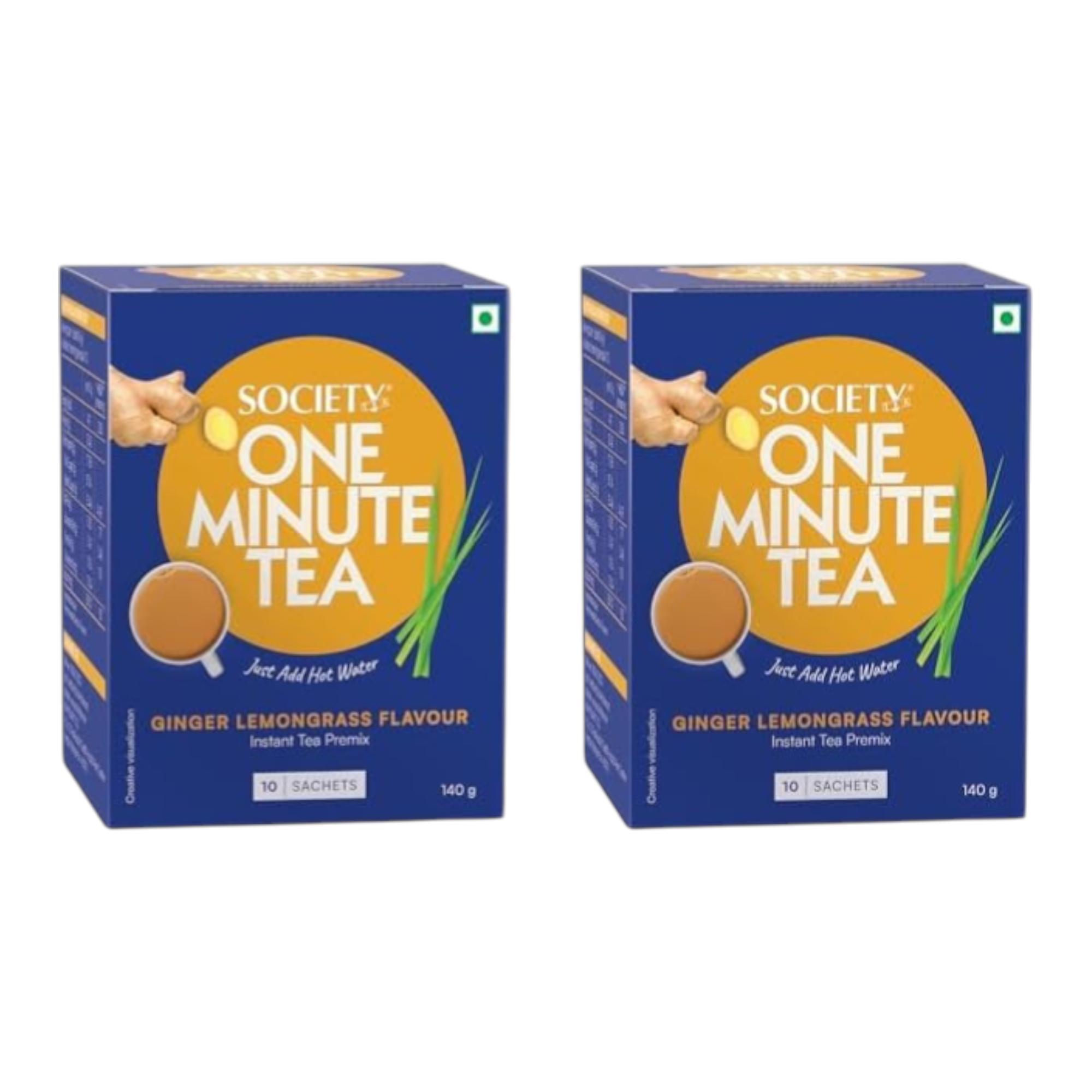 

Society One Minute Instant Tea Ginger Lemongrass Flavour Travel Sachets Easy Mix Hot Beverage (140 g 14g X 10 Sachets )Pack Of 2