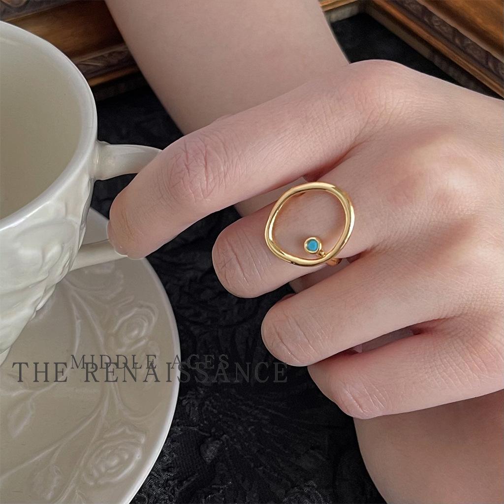 French retro blue adjustable ring niche design artistic ring index finger ring
