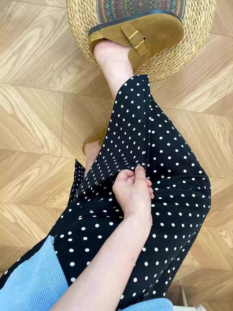 Women's Plus Size Grey Dotty Bodycon Skirt – High Waist, Slimming, A-line, Casual Summer Skirt