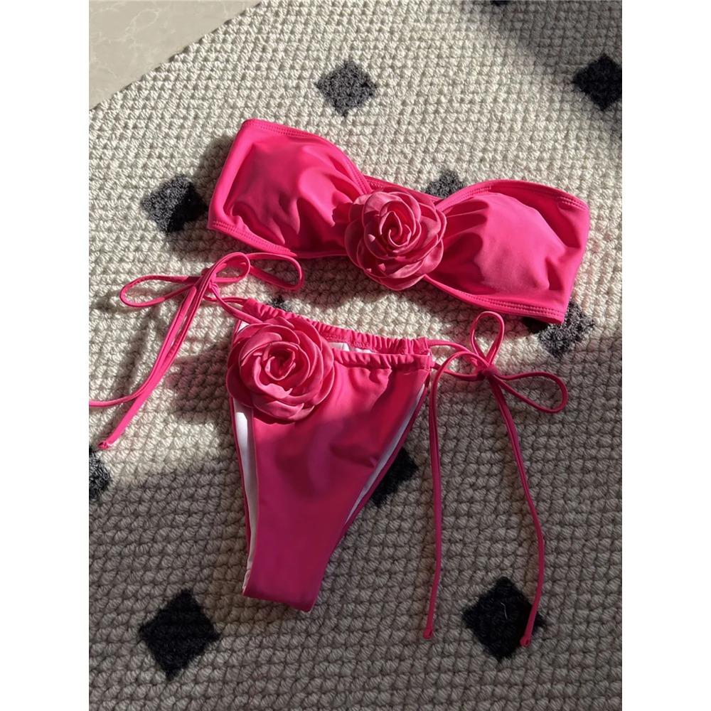 14 Colors 3D Flowers Bandeau High Cut Bikini Female Swimsuit Women Swimwear Two-pieces Bikini Set Bather Bathing Suit Swim K5265