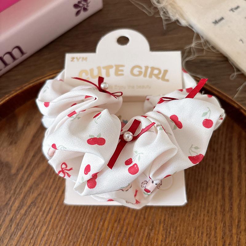 Red Scrunchies Cherry Plaid Girls Elastic Hair Bands Red Bow Polka Dot Heart Hair Rope Ties Ponytail Holder Rubber Band Headwear