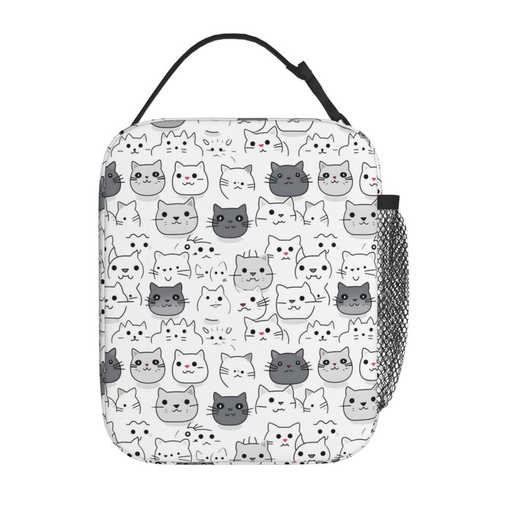 Borsa Termica per Pranzo con Fantasia Gatto Grigio Cartone Animato per Donne Bambini Scatole per Cibo Portatili Pranzo Termico Borsa Tote