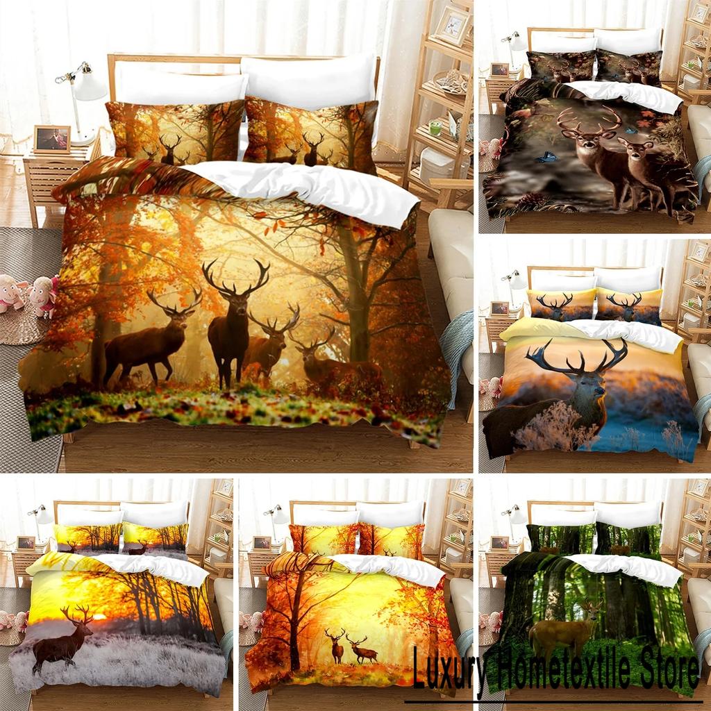 Housse de Couette Cerf Faune Coucher de Soleil Élan Girafe Ensemble de Literie Thème Animal Housse de Couette Complète King Pour Chambre d'Adolescent Garçon Fille Décoration