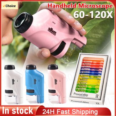 60-120X Mini Pocket Microscope Adult/Kids Handheld Microscope With LED Light Kids Science Microscopes Battery Powered