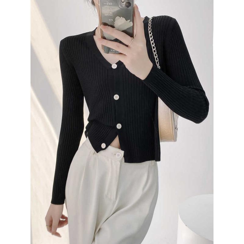 Cardigan Women's White Short Long Sleeve Thin with Skirt Shawl Top Knitted Jacket