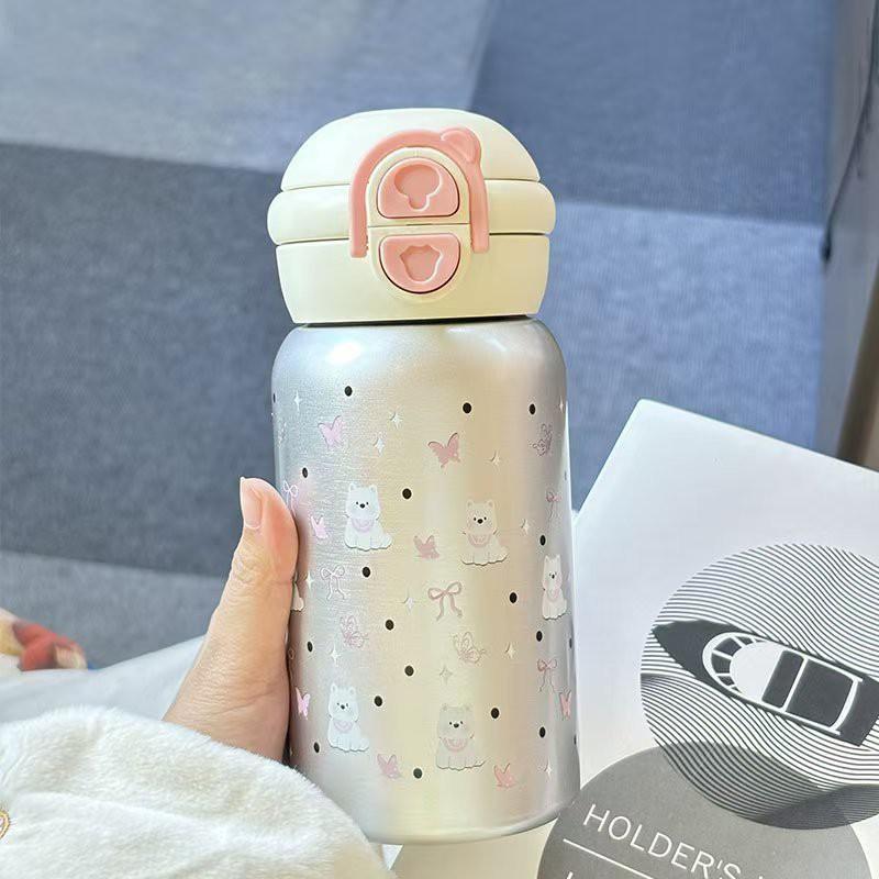 Kids Stainless Steel Water Bottle 500ml Double Drink Straw Cup 316 Insulated Thermos Girls School Portable