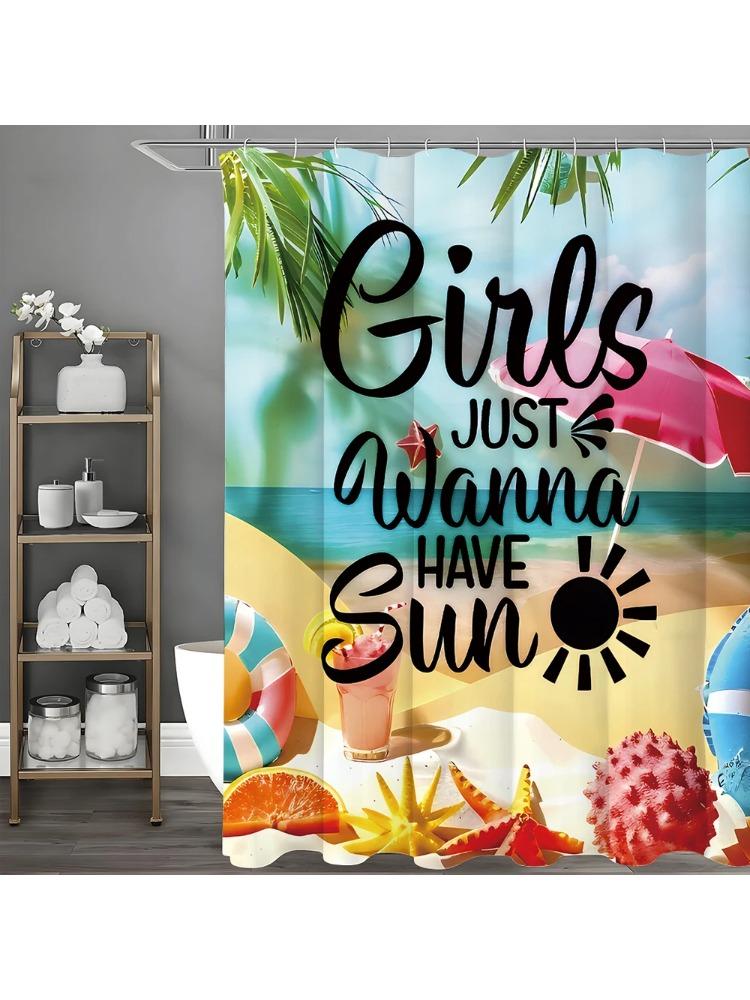 

Summer Ocean Beach Parasol Ins Style Shower Curtain, Bathroom Decorative Shower Curtain, Waterproof Shower Curtain With Hooks W60H190(CM)-1 Pcs