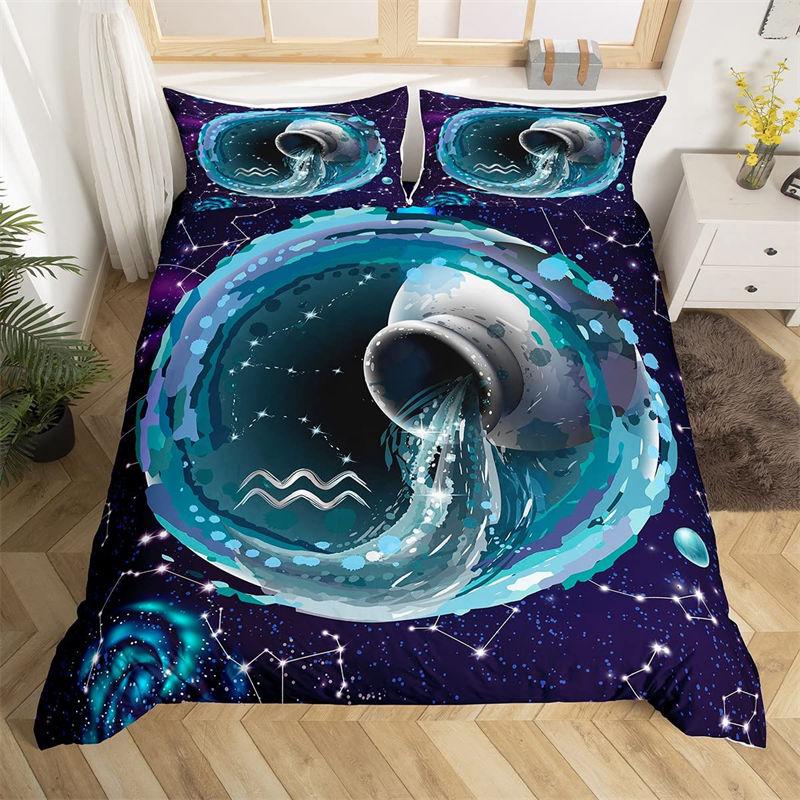 Girls Virgo Duvet Cover Set Twelve Constellation Bedding Set Child Room Decor Galaxy Quilt Cover Starry Sky Animals Pillowcases