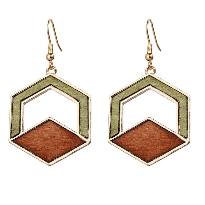 Women Handmade Vintage Retro Earrings Geometric Natural Wood Long Dangle Earring Women Handmade Vintage Retro Earrings Geometric Natural Wood Long Dangle Earring