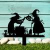 Halloween Garden Stake Metal Art Flying Witch Sign Skeleton Zombie