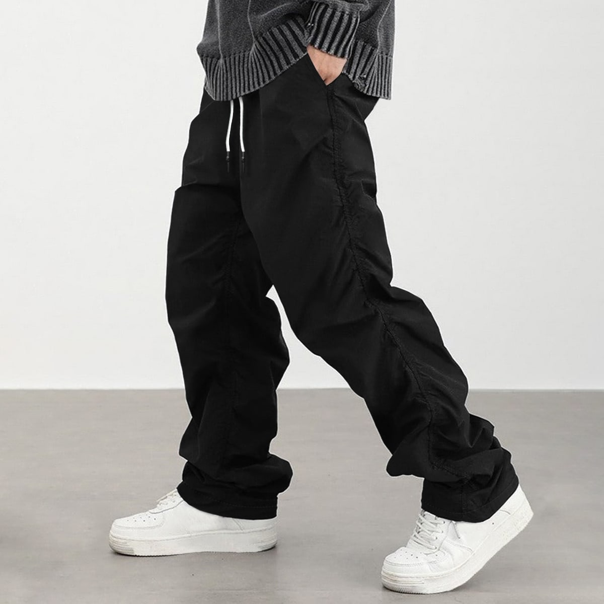 

Европейская модная одежда, мужские брюки, повседневные спортивные брюки на шнурке, летние пляжные свободные брюки S чёрный