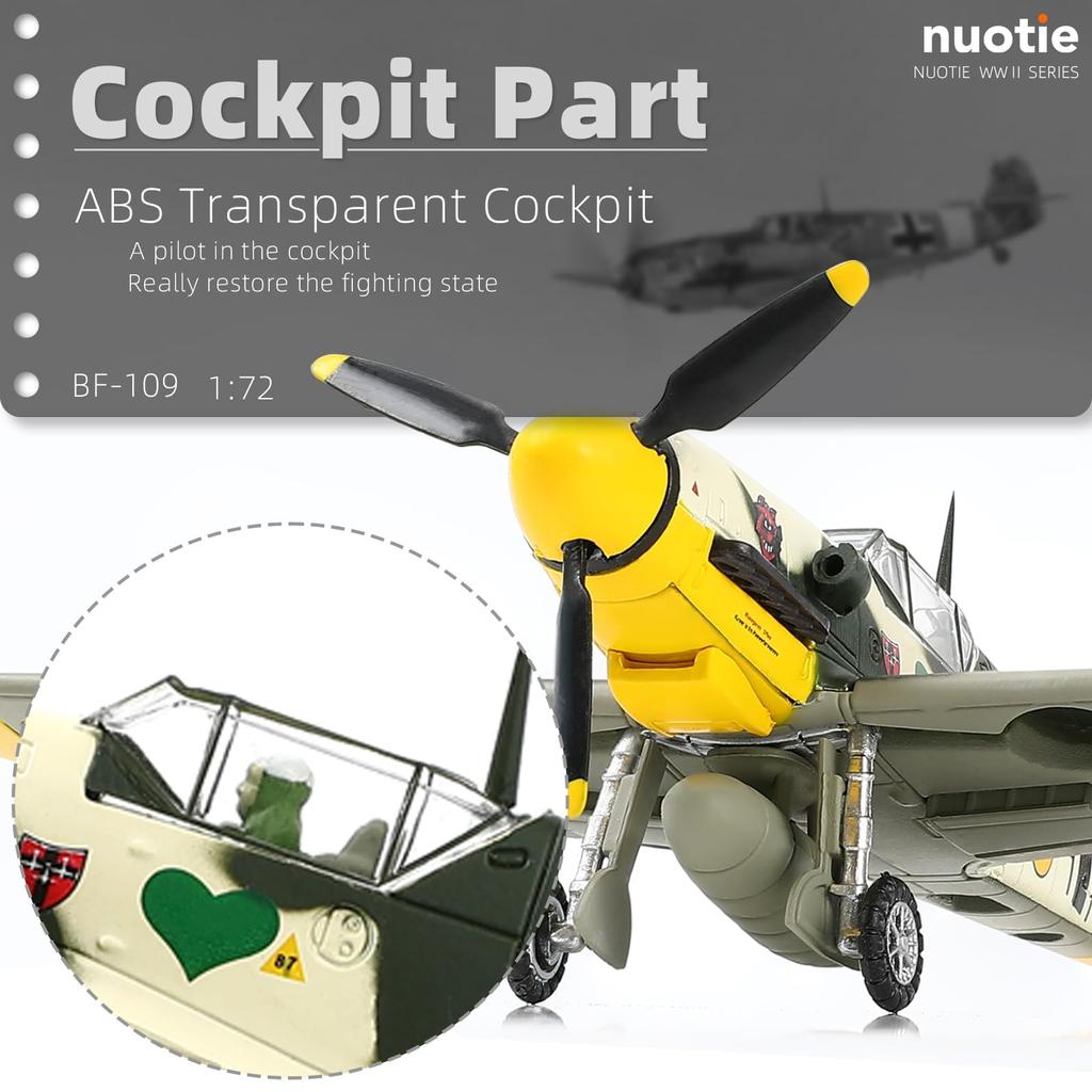 Měřítko NUOTIE Německý stíhací letoun Messerschmitt z druhé světové války Model Diecast Letadlo Vojenský displej Model Sbírka letadel Klasický model 172 BF-109