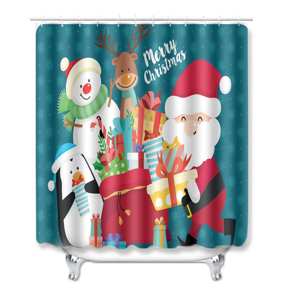 Christmas Shower Curtain Four-Piece Toilet Floor Mat Non-Slip Doormat Water Absorption And Dust-Proof Carpet