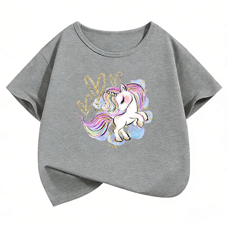 Fashion Horse with Love Heart Design TShirt Printed T Shirt Girls Summer Clothes Short Sleeve Tops TShirts Cute Clothing