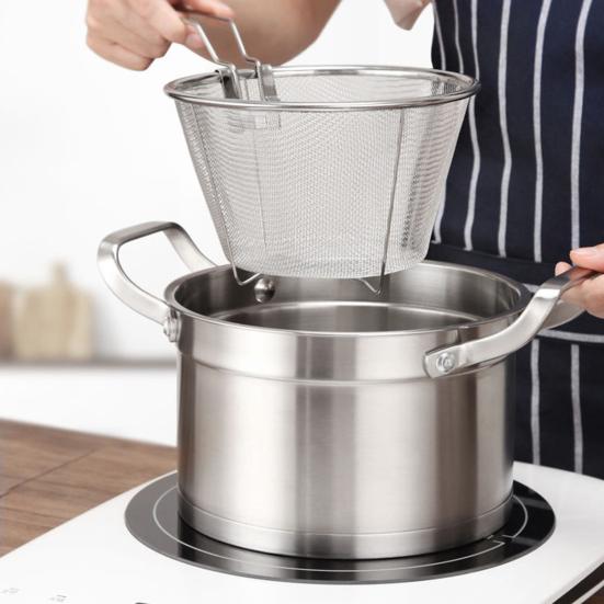 Collapsible Deep Fryer Basket Stainless Steel Fry Basket with Foldable Handle 6/7 Inch Round Wire Mesh Basket for Kitchen Frying Chicken Snacks