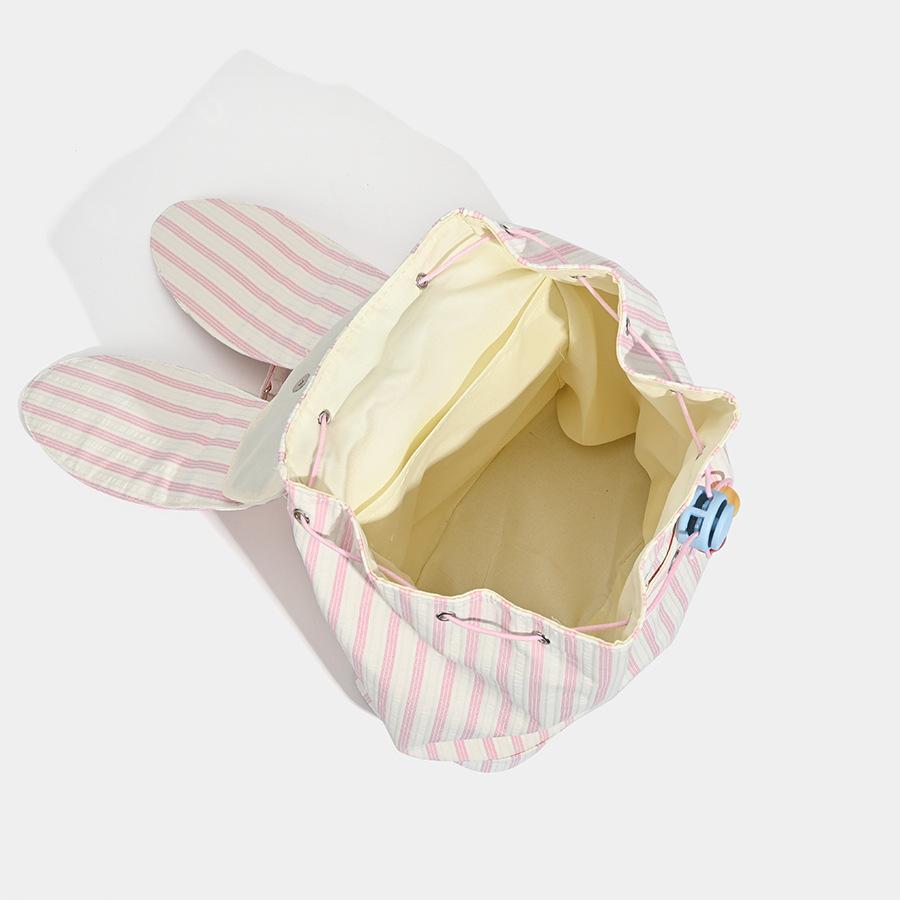 Sweet and Cute Vertical Stripes Contrasting Star Bag Rabbit Ear Commuter Large Capacity Canvas Tote Canvas Backpack