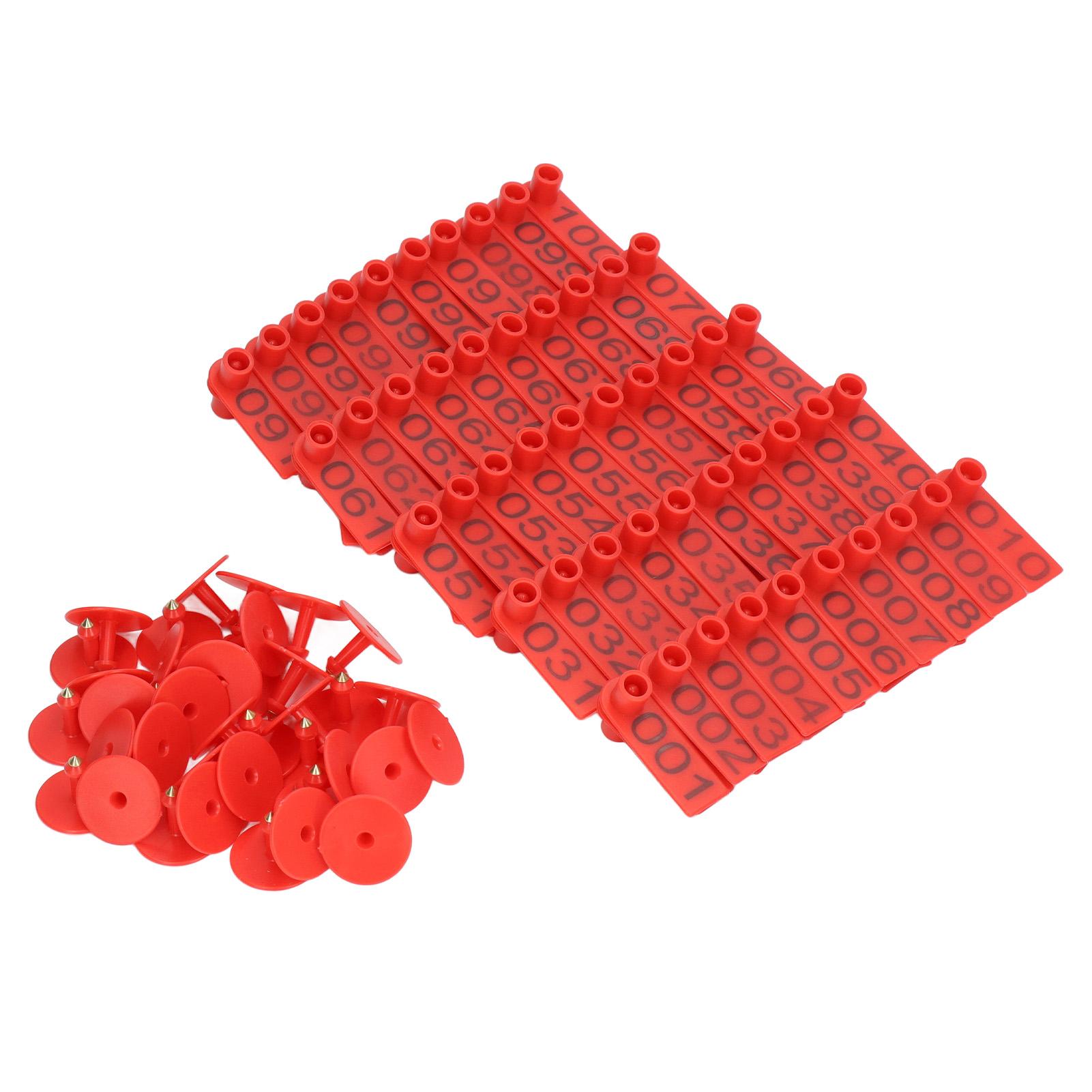 

100 комплектов пронумерованных ушных бирок для крупного рогатого скота, точная идентификационная карта для крупного рогатого скота для коров, свиней, овец, красного цвета красный