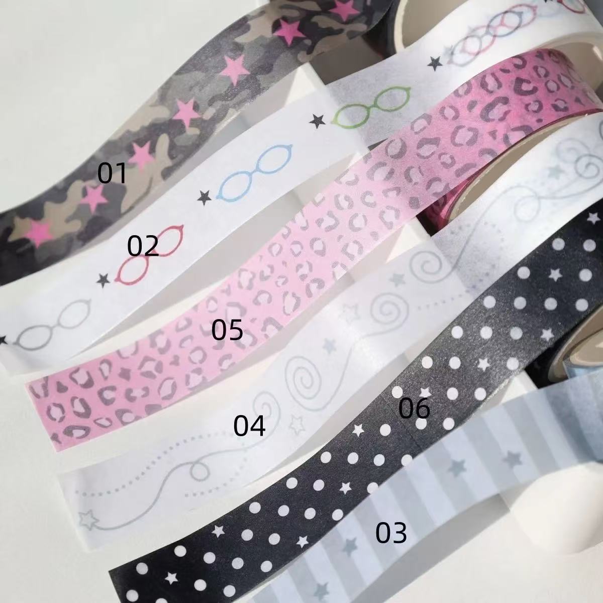 

6PC Korean Sweet Cool Washi Tape Star Glasses Leopard Pattern Polka Dot Decorative Collage Hand Account Material Tape Sticker