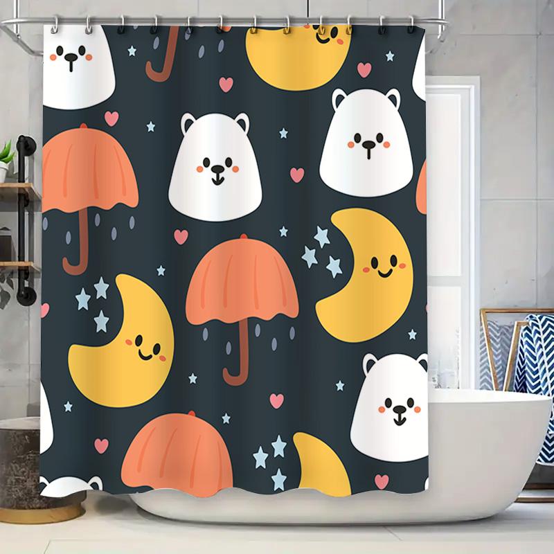 

Adorable Cartoon Printed Shower Curtain Waterproof For Bathroom Decoration Moon Bear Umbrella Pattern W60H190(CM)-1 Pcs
