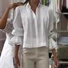 Women Shirt Lapel Long Sleeve Ruffle Cuffs Shirt Tops Pure Color Loose Fit Button Down Office Lady Summer