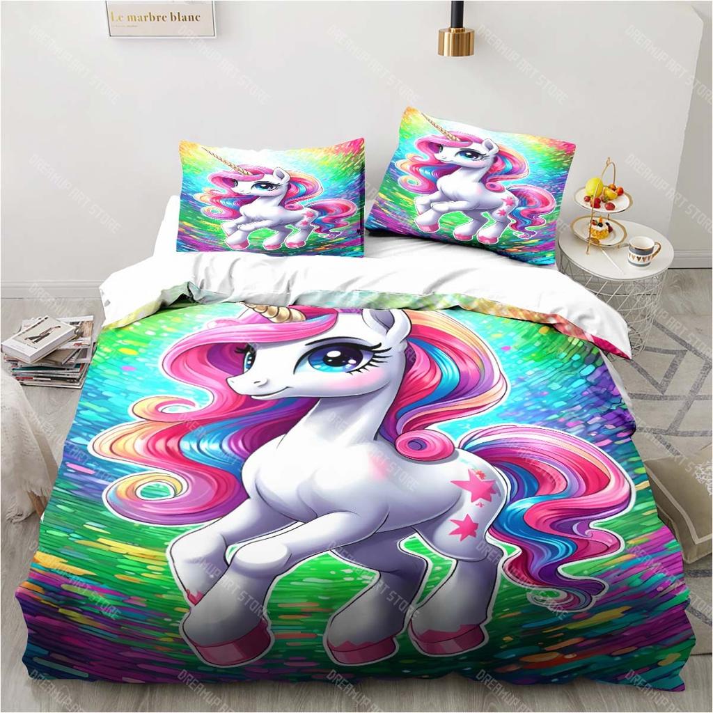 Cartoon Unicorn Pattern Bedding Bedroom Home Decoration Pillowcase Duvet Cover Bed Sheet Set Children's Room Bedding Set Luxury