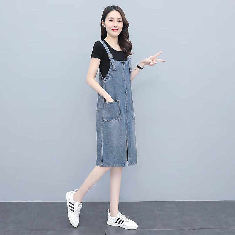 Women's Casual Light Blue Denim Suspender Dress