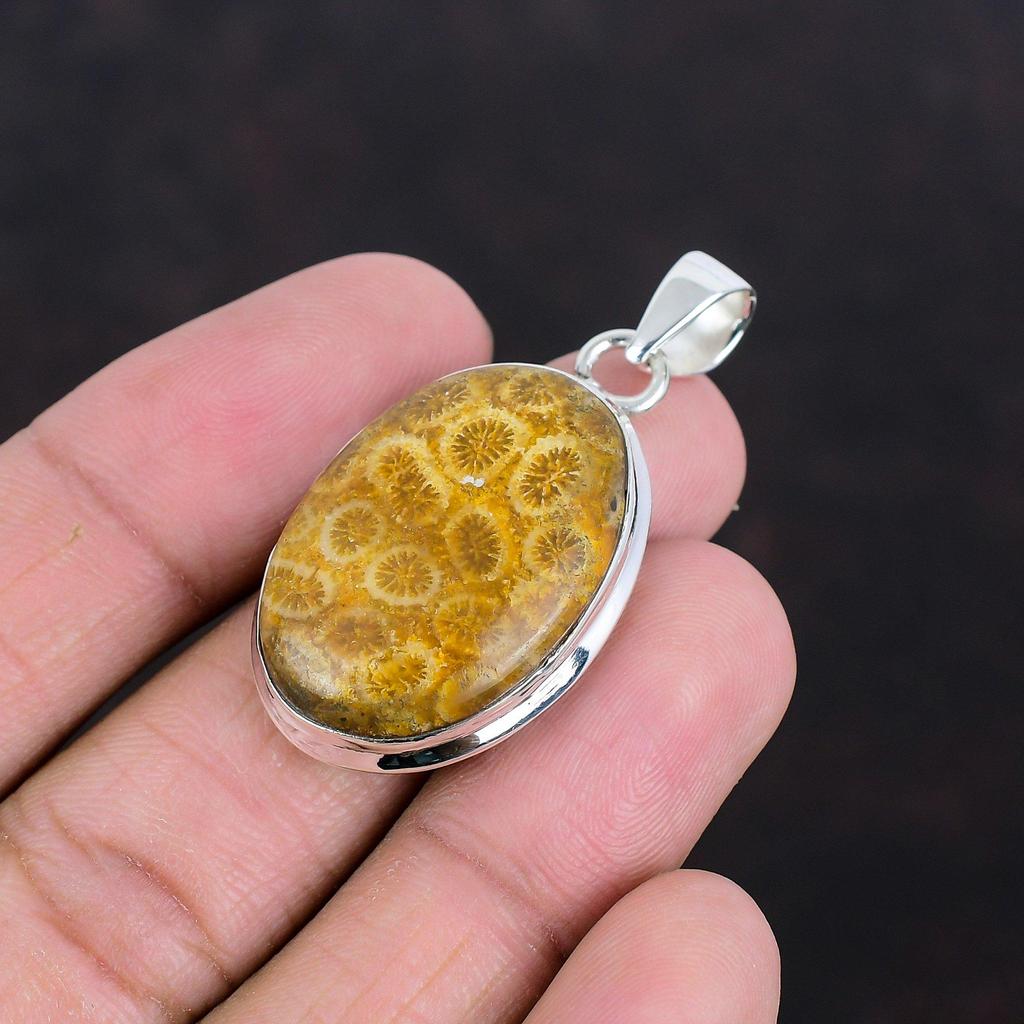 Fossil Coral Pendant Genuine Gemstone Pendant 925 Sterling Silver Pendant Designer Jewelry Handmade Pendant Gifts For Her Brand New Jewelry