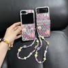 Polka Dot Love Bear Folding Phone Case with Chain Cute Girl Phone Accessories for Galaxy Z Flip 3 4 5 6