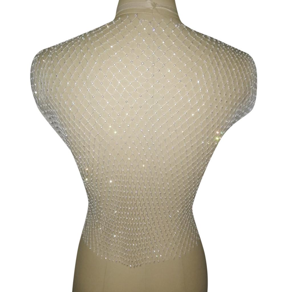 Diamond Mesh Tank Top Women Hollow Out Elastic  Rhinestone Crop Tops