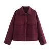 Autumn Winter Casual Women Wine Red Jackets Fashion Streetwear Zipper Pockets Turn Down Collar Chic Ladies Jackets