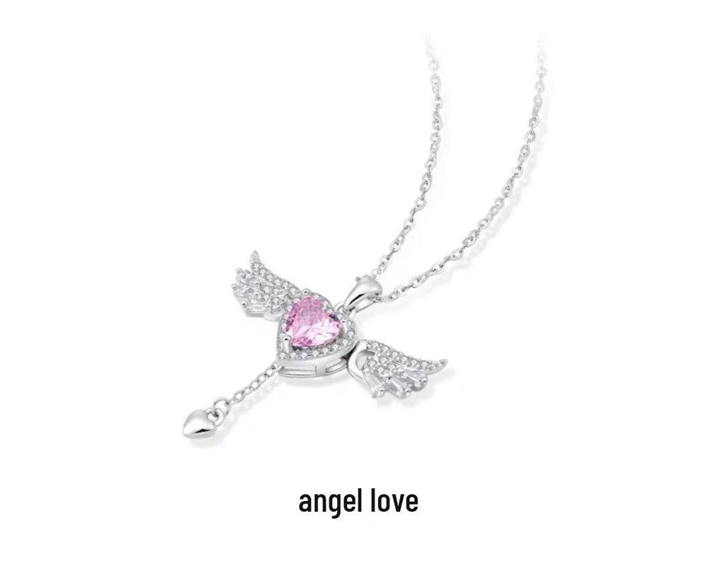 S925 Sterling Silver Angel Heart Wings Necklace - Elegant, Moveable Clavicle Pendant for Women