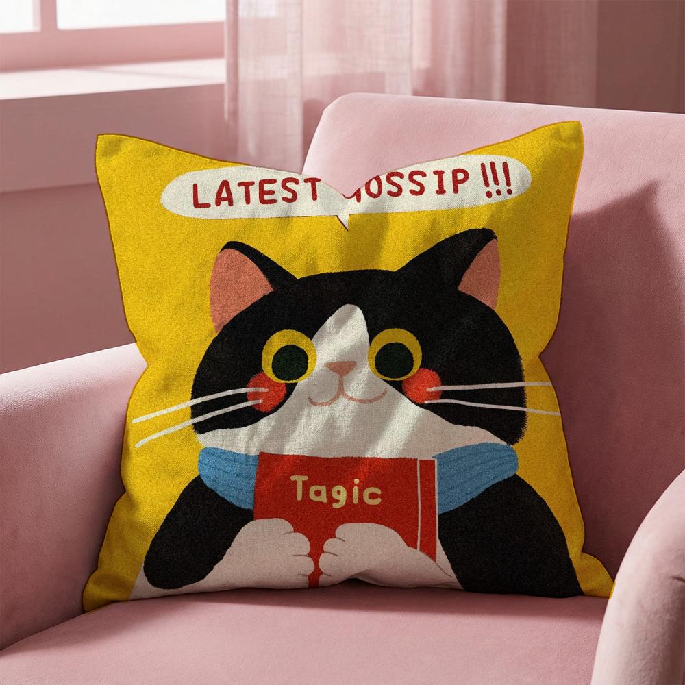 Cartoon Cat Cute Cushion Cover Multi-Scene Pillow Cover for Home & Car - Reversible, Soft & Durable for Daily Use