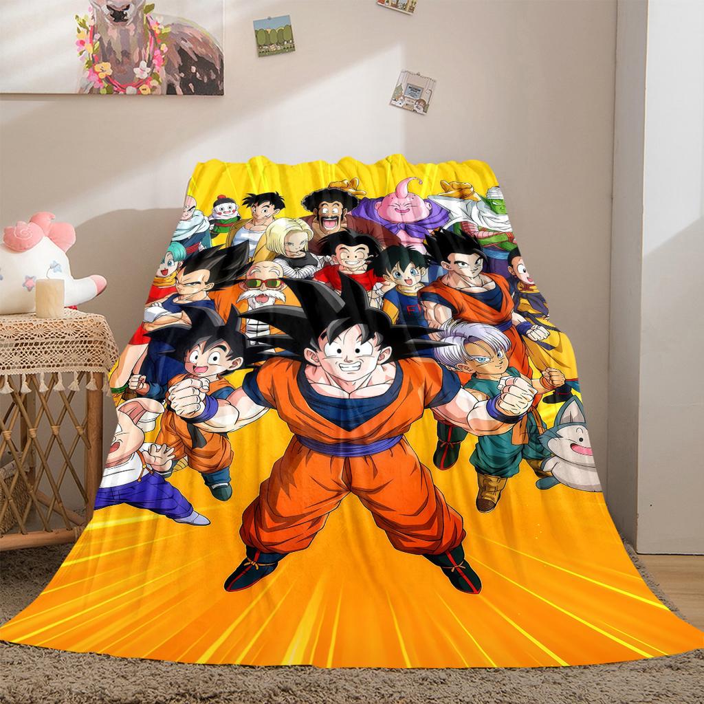 1 szt. Koc flanelowy z nadrukiem Son Goku, Wysokiej jakości, Na wszystkie pory roku, Wystrój domu, Ciepło i komfort, Idealny na prezenty świąteczne