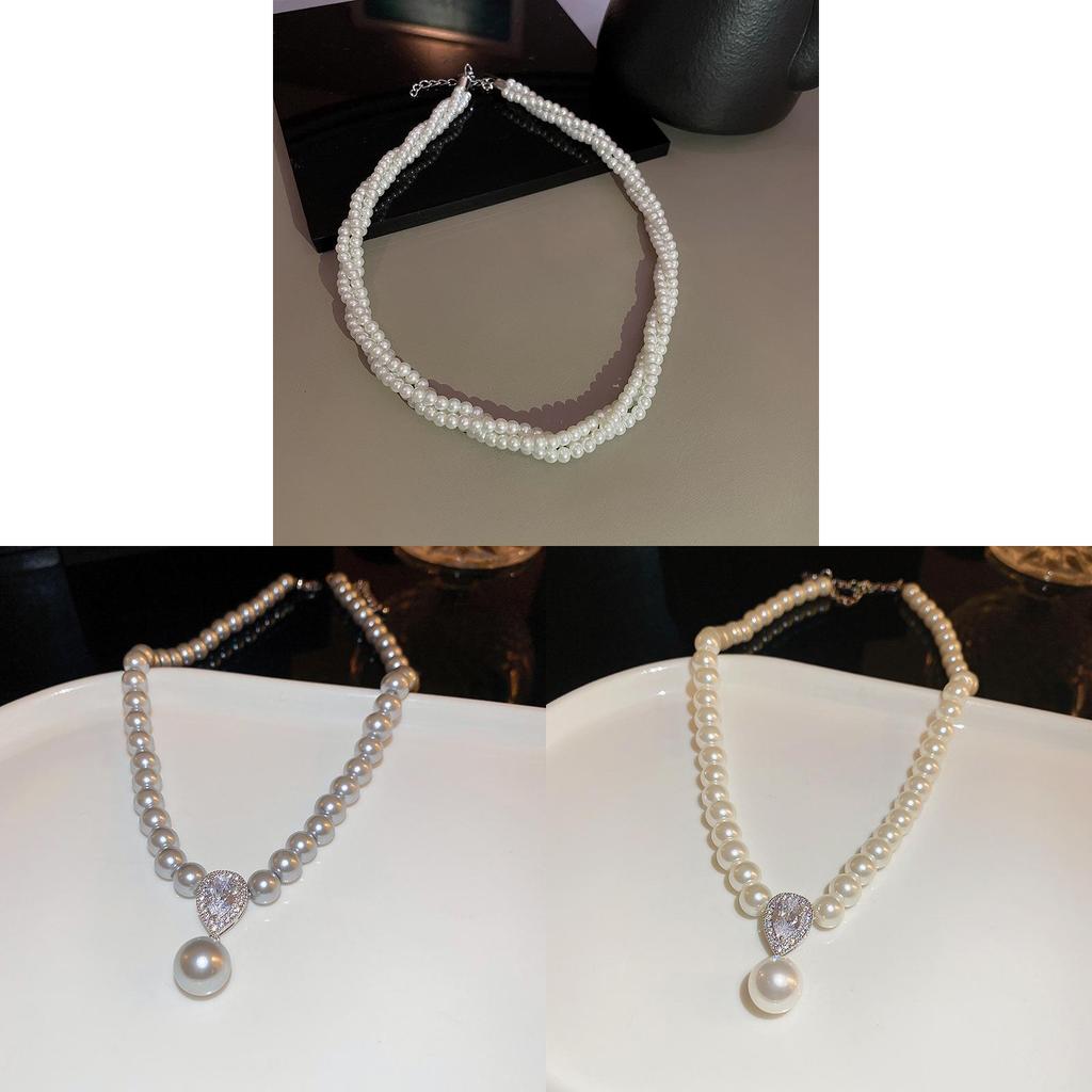 Colar Gota de Pérola Francês Vintage com Adornos de Zircônia para Mulheres Elegantes