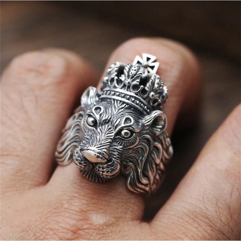 

Men s creative hip-hop domineering lion king crown punk retro exquisite fashion party boy birthday gift Zircon wholesale 7 чёрный