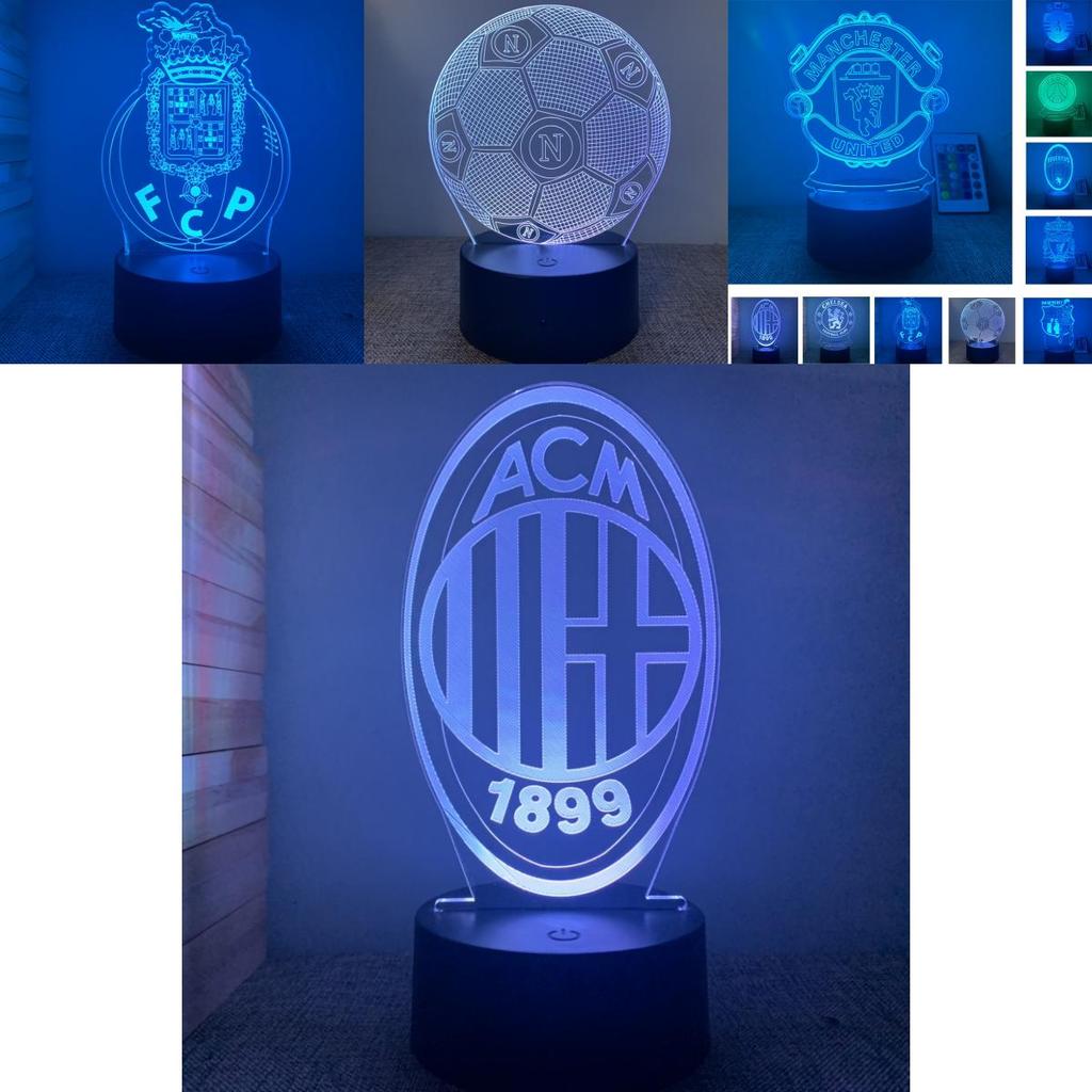 Luce Notturna a LED Acrilica 3D Lampada Club di Calcio 7 Colori Alimentazione USB Regalo Conveniente