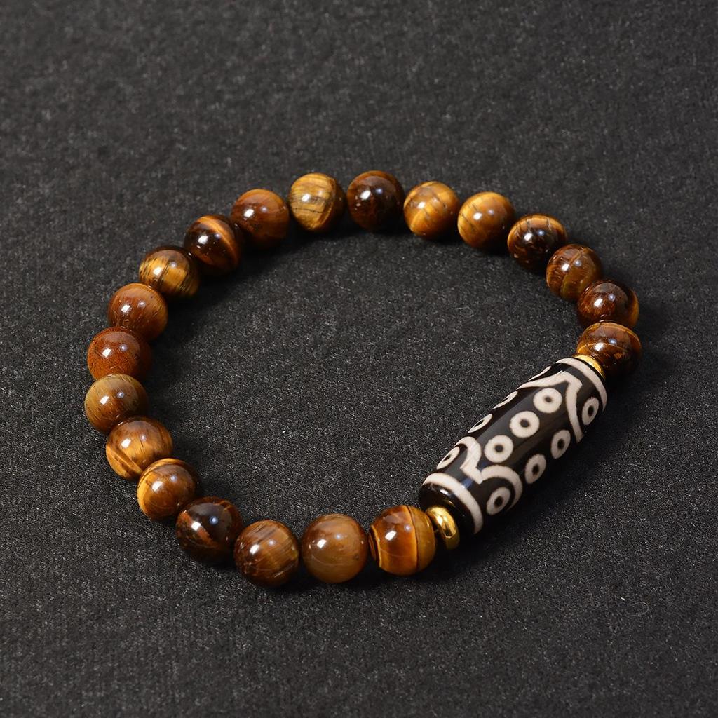 8mm Yellow Tiger Eye Agate 21-Eye Dzi Bead Bracelet for Men and Women