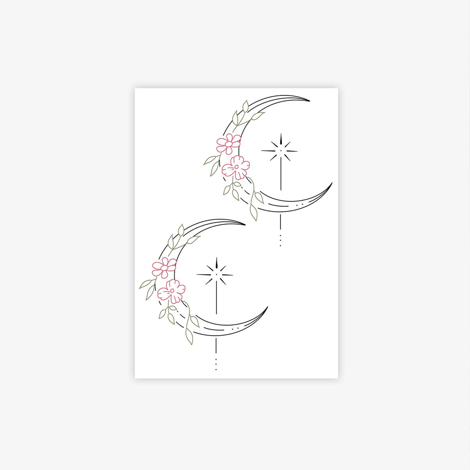 Moon Flower Line Tattoo Sticker High-End Niche Simple Small Fresh Tattoo Sticker 7*10