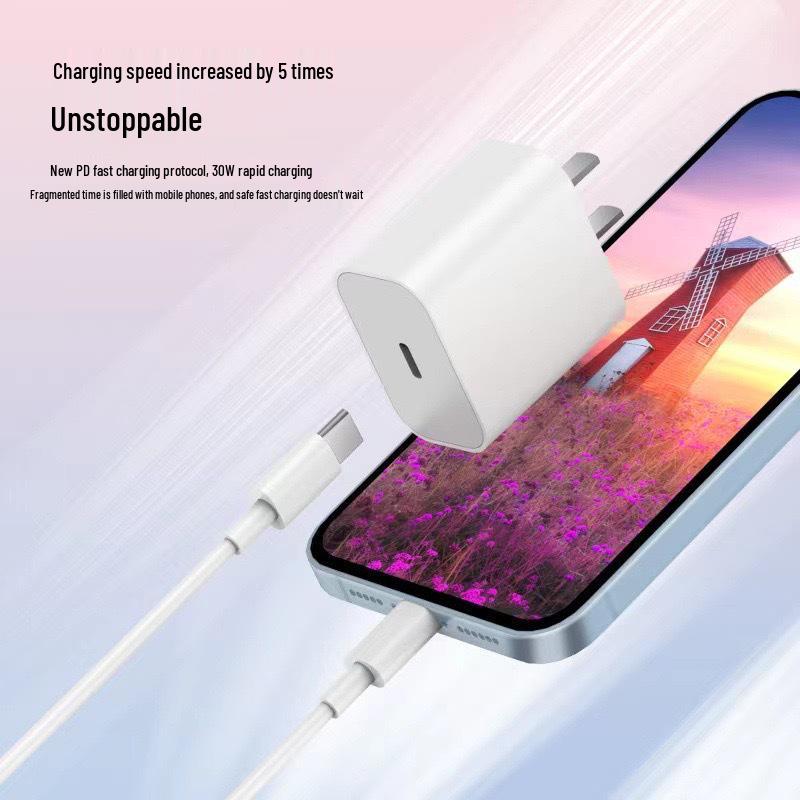 Compatible with Apple 20W/30W PD Charger: Certified Fast Charging Cable & Charging Head Set