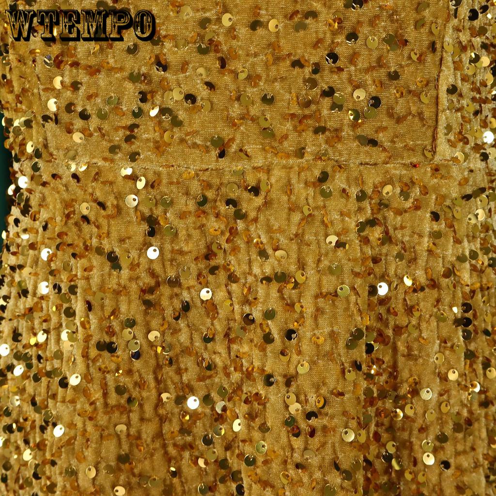 Sukienki damskie z okrągłym dekoltem, długim rękawem, jednolitym kolorem, cekinami, wysokim stanem, o średniej długości