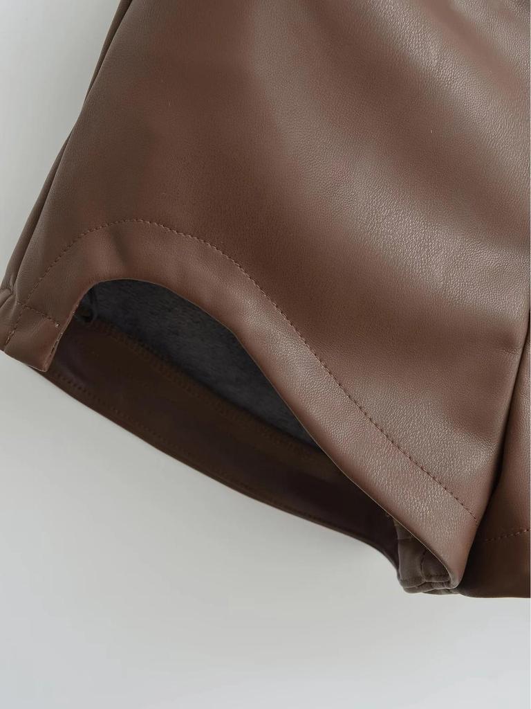 American Retro Style Slimming PU Leather Shorts with Hip Padding for Petite Figures