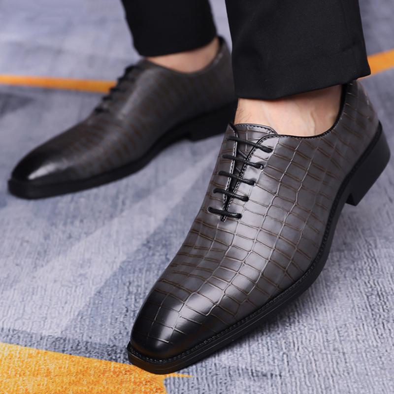 Designer New Men's Pointed Toe Lace Up Wedding Oxford Shoes Male Alligator Pattern Formal Dress Footwear Zapatos Hombre