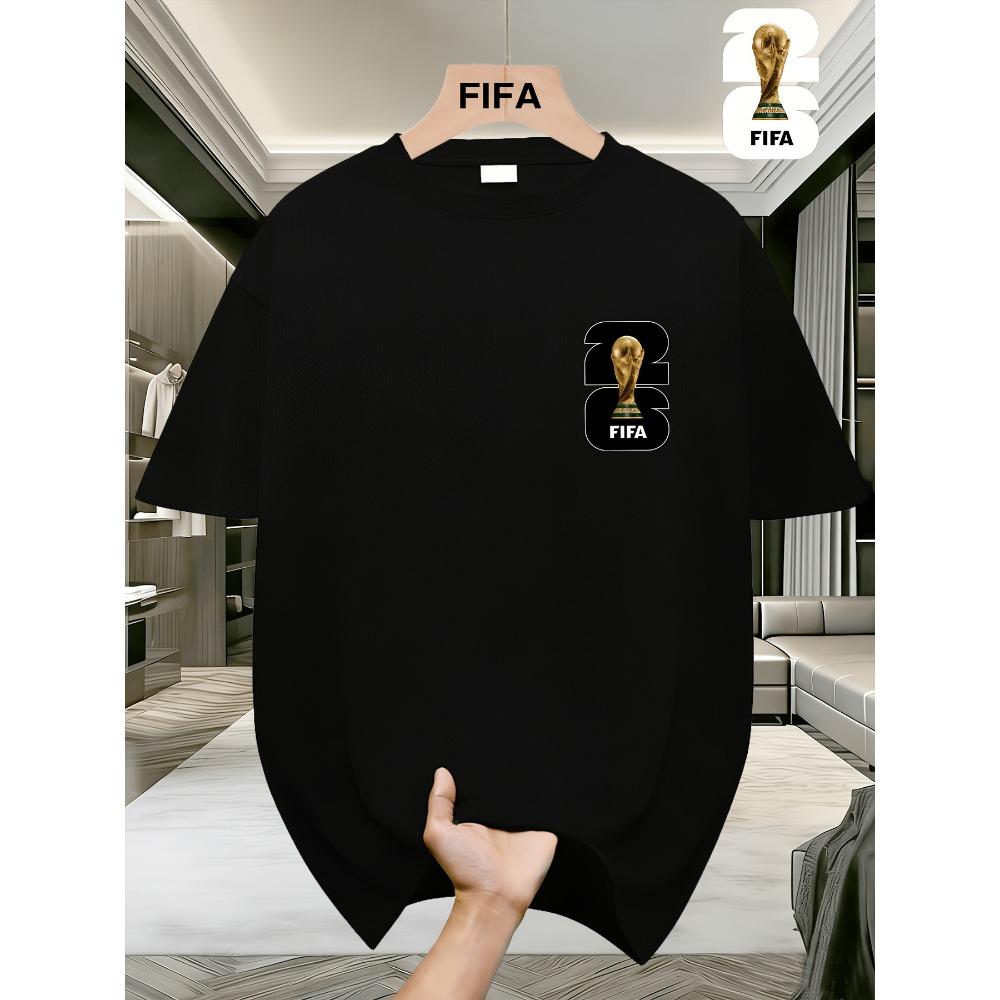 FIFA World Cup Football Men's Fashionable Short-sleeved T-shirt with a US, Canada and Mexico Themed Print. A Casual and Comfortable Summer T-shirt